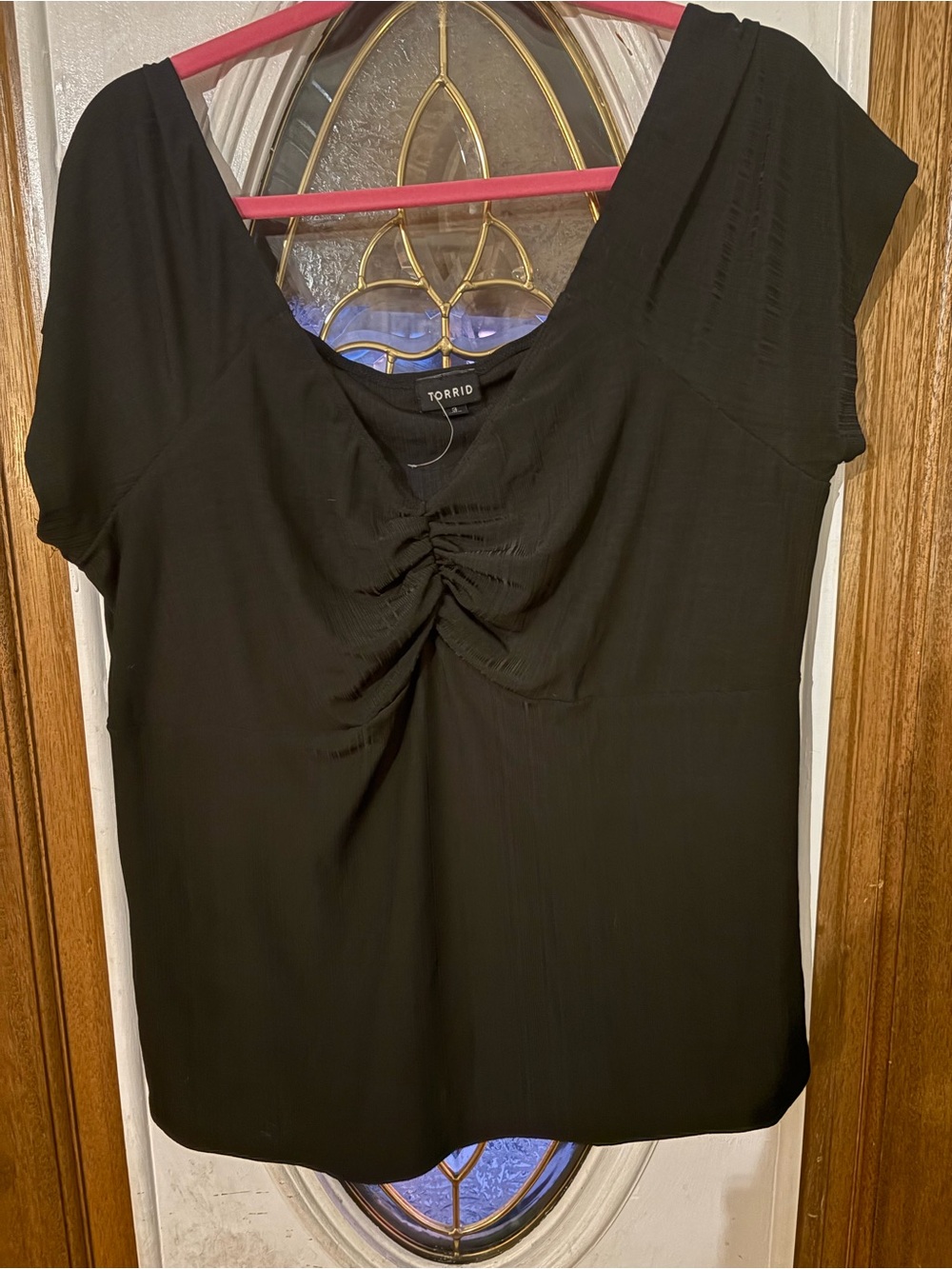 torrid Black Short Sleeve Ruched Front Blouse